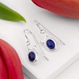 Leaf Motif Hook Earrings in Silver & Lapis Lazuli