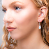 Leaf Motif Hook Earrings in Silver and Moonstone