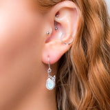 Leaf Motif Hook Earrings in Silver and Moonstone