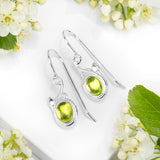 Leaf Motif Hook Earrings in Silver & Peridot