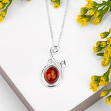 Leaf Motif Necklace in Silver and Amber