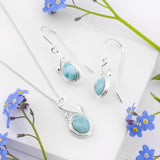 Leaf Motif Hook Earrings in Silver and Larimar