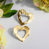 Statement Textured Open Heart Stud Earrings in Silver with 24ct Gold