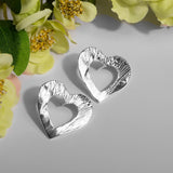 Statement Textured Open Heart Stud Earrings in Silver