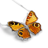 Statement Peacock Butterfly Necklace / Brooch in Silver and Amber