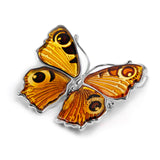 Statement Peacock Butterfly Brooch in Silver and Amber