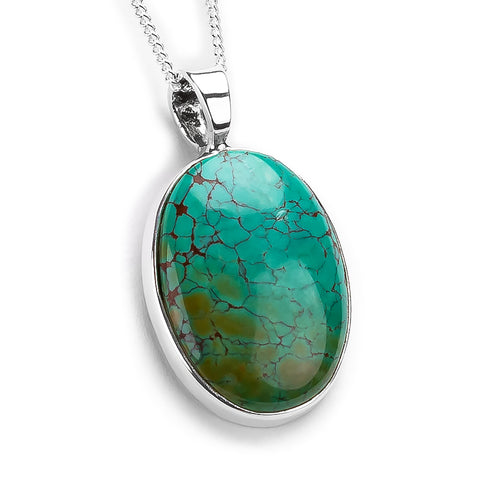 Oval Tibetan Turquoise Necklace - Natural Designer Gemstone