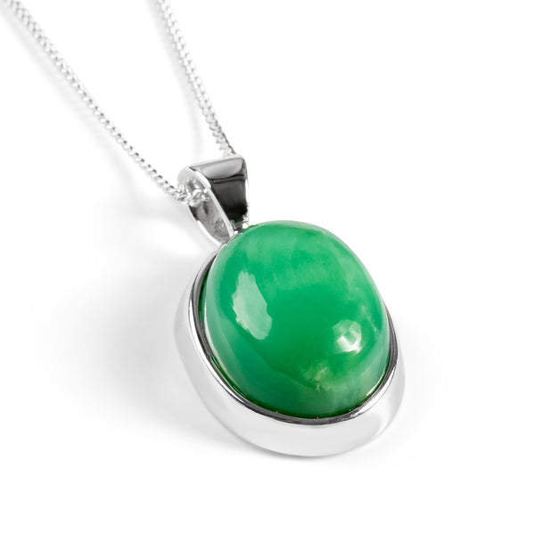 Oval Chrysoprase Necklace in Silver - Natural Designer Gemstone