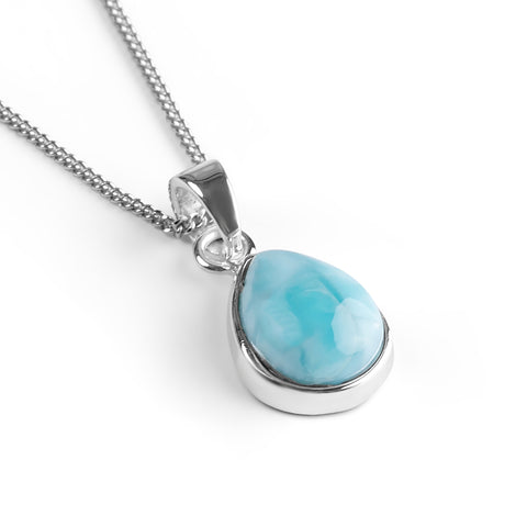 Small Teardrop Larimar Gemstone Necklace - Natural Designer Gemstone