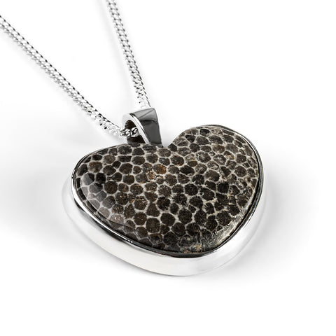 Heart Shape Stingray Coral Fossil Necklace - Natural Designer Gemstone