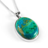 Parrot Wing Oval Chrysocolla Necklace - Natural Designer Gemstone