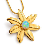 Wildfire Ethiopian Opal Flower Necklace in Solid 925 Sterling Silver & Gold