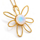 Mystic Flower in Bloom Moonstone Necklace in 925 Sterling Silver and Gold