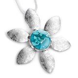 Bohemian Bloom Flower Turquoise Necklace in Solid 925 Sterling Silver