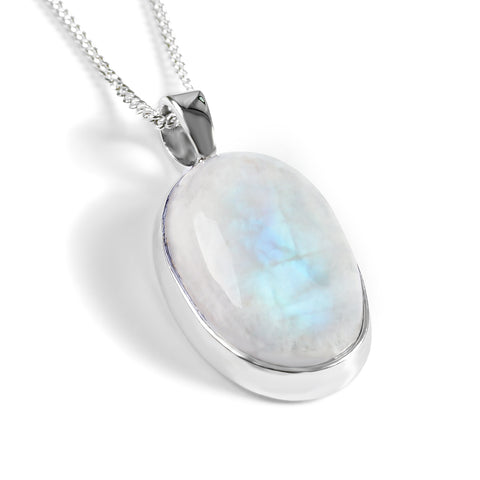 Oval Necklace in Silver and Moonstone - Natural Designer Gemstone