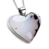 Dendritic Opal Heart Necklace in Silver - Natural Designer Gemstone