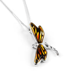 Golden Dragonfly Necklace in Silver and Amber