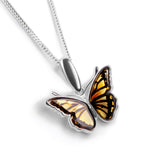 Miniature Butterfly Necklace in Silver and Amber