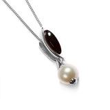 Marquise Pearl Necklace in Silver and Cherry Amber
