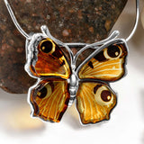 Peacock Butterfly Necklace in Silver and Amber