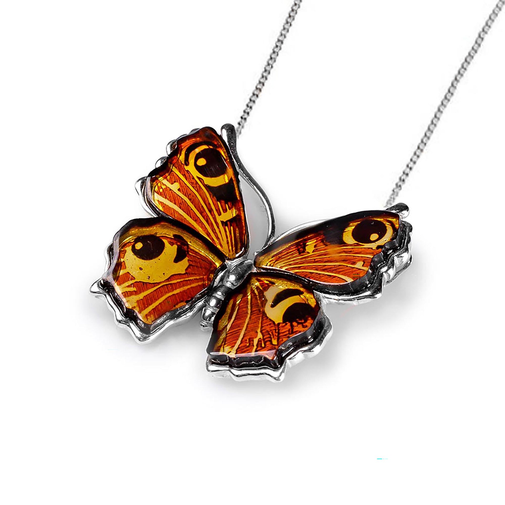 Peacock Butterfly Necklace Amber