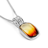 Burning Effect Rectangle Necklace in Silver and Amber