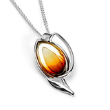 Sunset Tulip Flower Necklace in Silver & Amber