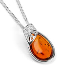 Teardrop with Leaf Necklace in Silver and Amber