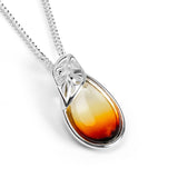 Sunset Teardrop with Leaf Necklace in Silver and Amber