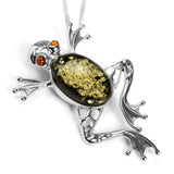 Statement Frog Necklace in Silver and Green Amber