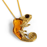 Chameleon Necklace in Sterling Silver with 24ct Gold & Amber