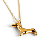 Miniature Dachshund Sausage Dog Necklace in Silver with 24ct Gold