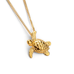 Miniature Sea Turtle Necklace in Silver & 24ct Gold