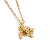 Miniature Sea Turtle Necklace in Silver & 24ct Gold