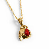 Miniature Robin Necklace in Silver with 24ct Gold and Coral