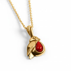 Miniature Robin Necklace in Silver with 24ct Gold and Coral