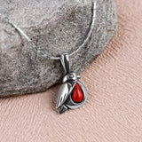 Miniature Robin Necklace in Silver and Coral
