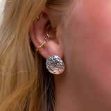 Textured Circle Coin Earrings in Silver
