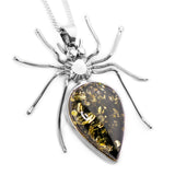 Forest Spider Green Amber Necklace in Silver