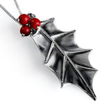 Holly Leaf with Berries Necklace in Silver