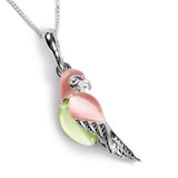 Tropical Pink and Green Parrot Necklace in Silver