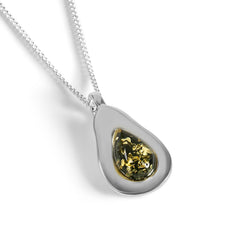 Avocado Necklace in Silver and Green Amber