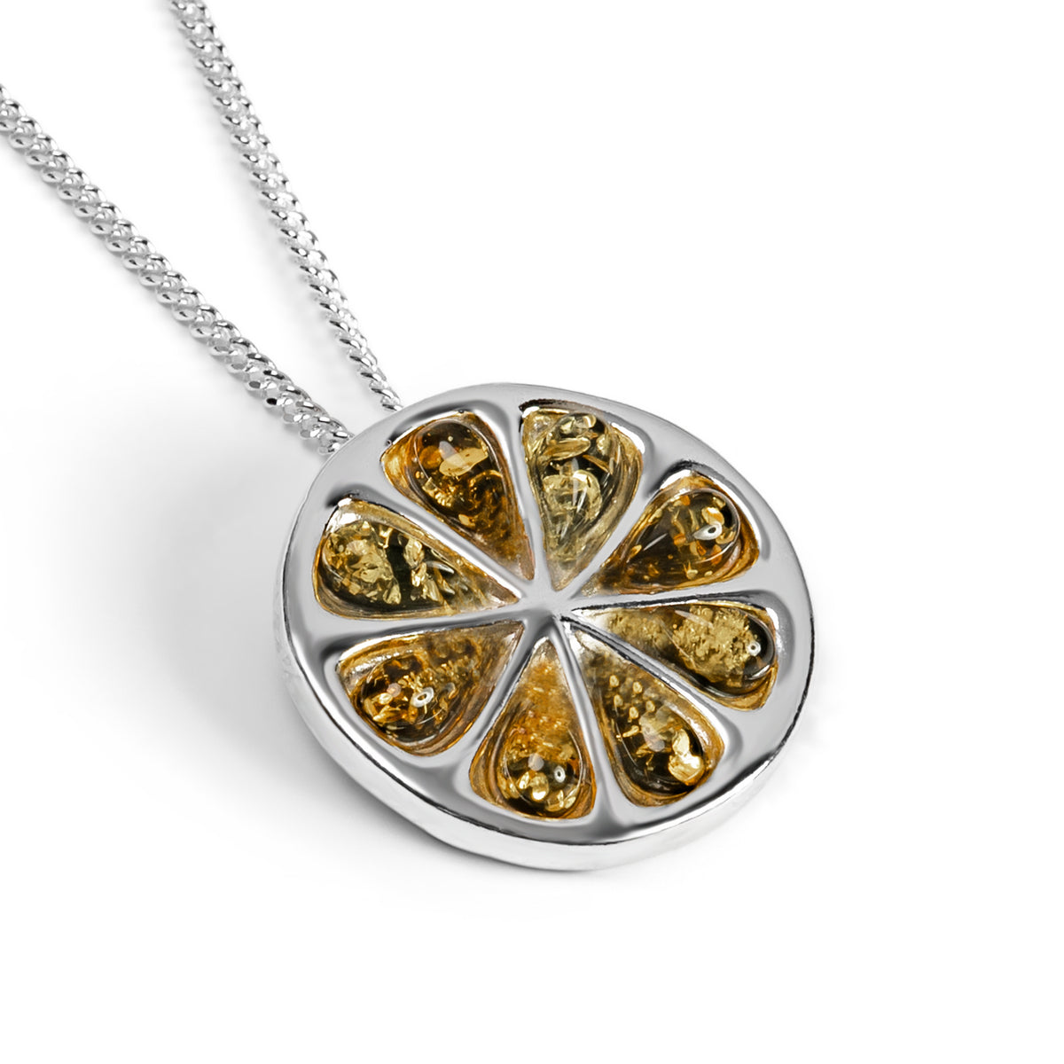 Lime Slice Fruit Necklace Silver Amber