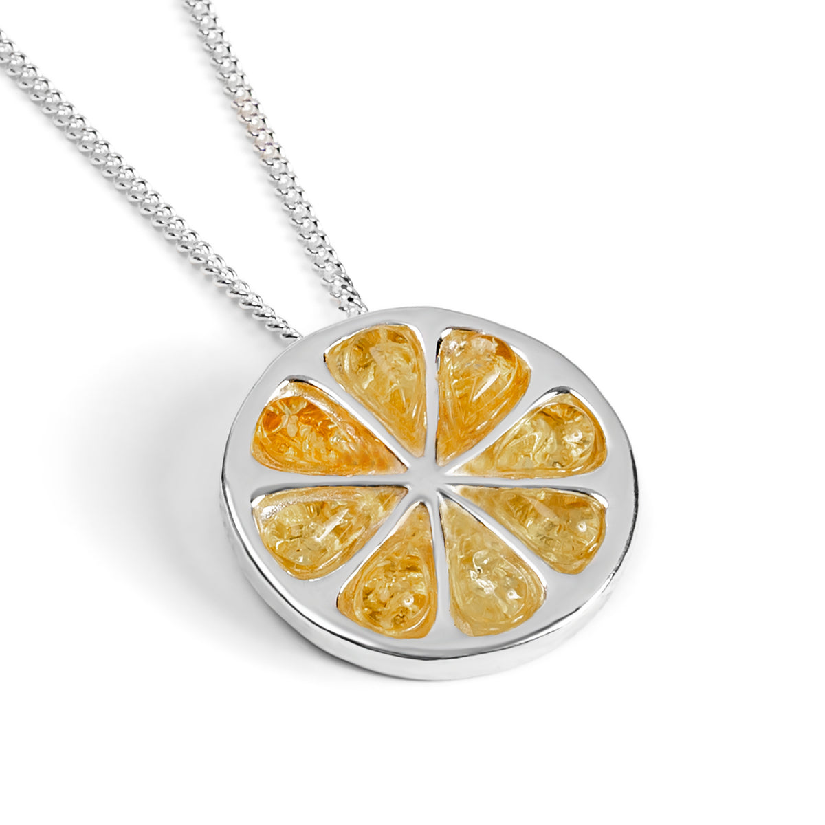 Lemon Slice Fruit Necklace Silver Amber