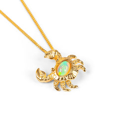 Miniature Crab Necklace in Silver with 24ct Gold and Ethiopian Opal