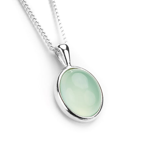Classic Oval Necklace in Silver and Prehnite