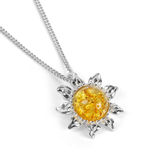 Miniature Sunflower Necklace in Silver and Yellow Amber