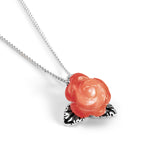 Single Rose Necklace in Silver & Pink Coral