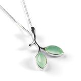 Simple Olive Leaf Branch Necklace in Silver and Prehnite