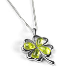 Lucky Four Leaf Clover Necklace in Silver with 24ct Gold & Peridot